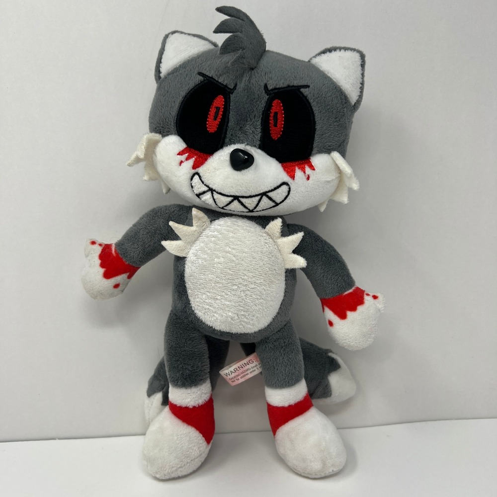 Evil Tails Plush Grey Red Horror Creepy Halloween Stuffed Toy 11 inch